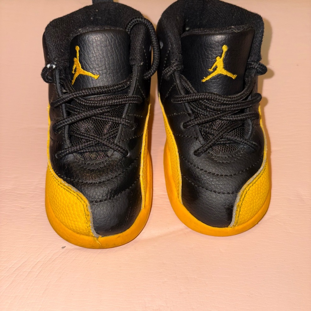 Jordan 12s Retro Kids Black and Yellow Sneakers